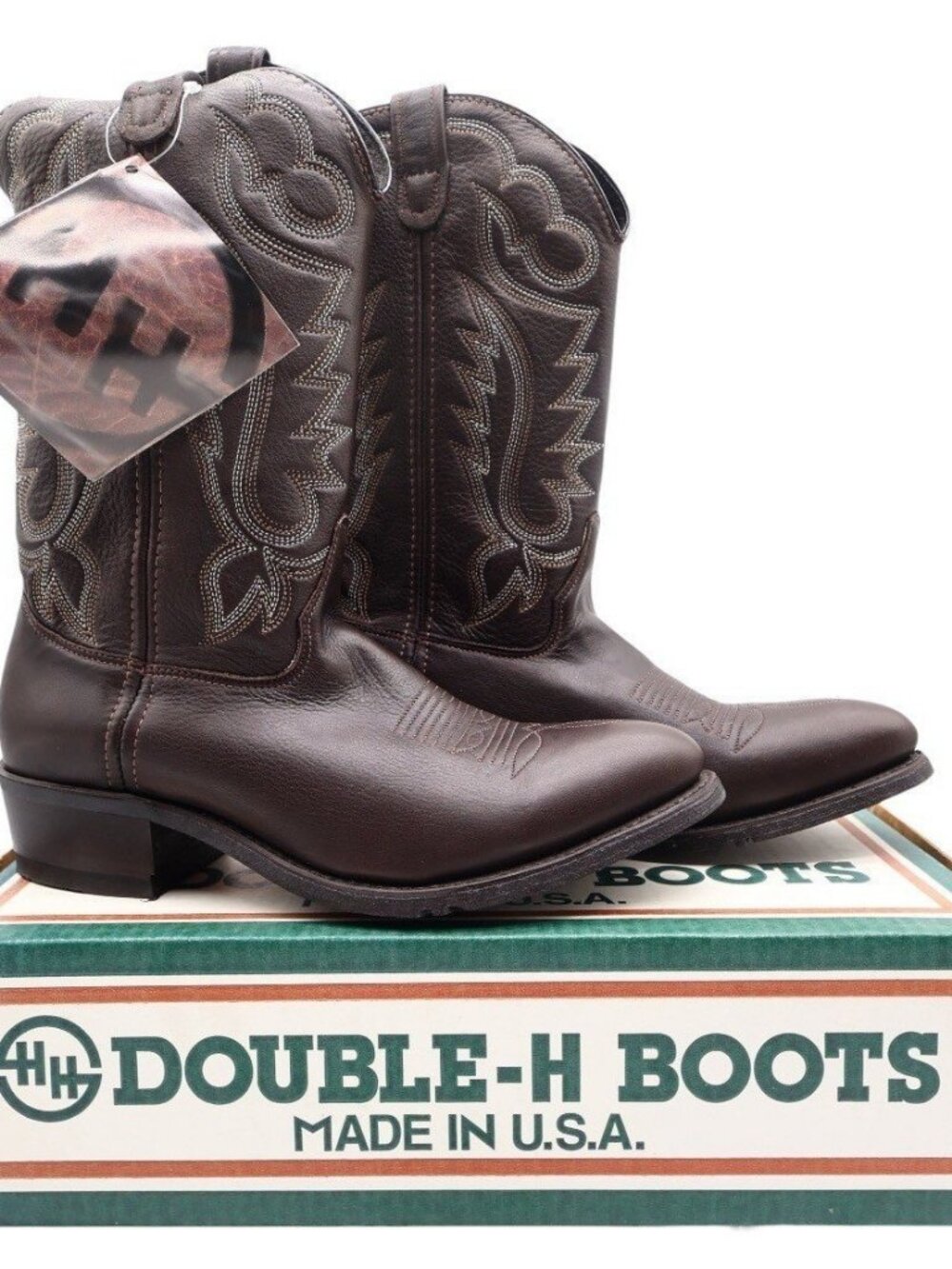 Double-H Vintage 90s Western Boots Mens 10.5D USA Leather Work 3263 NIB